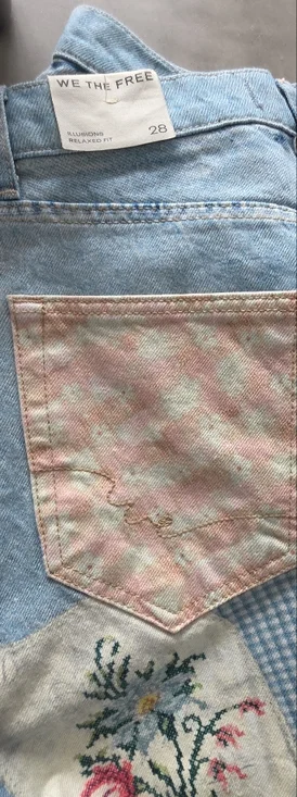 Free People We The Free Illusions Relaxed Fit Barrel Jeans Patchwork - Picture 6 of 14